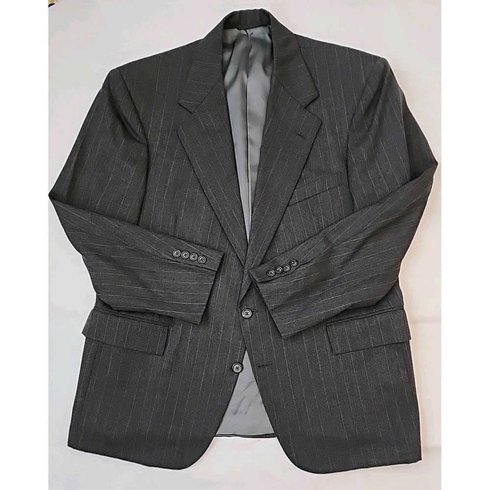 VTG Polo Ralph Lauren Gray Pinstriped Wool Suit Sz 43S Pants 37.5"X27.25" - Picture 3 of 16